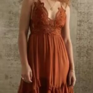Free People Rust Backless Dress with Lace Detail